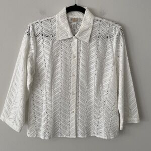 VTG Talbots Eyelet White Button Top Sz 8 Cotton Cottage Granola Girl Boho Resort